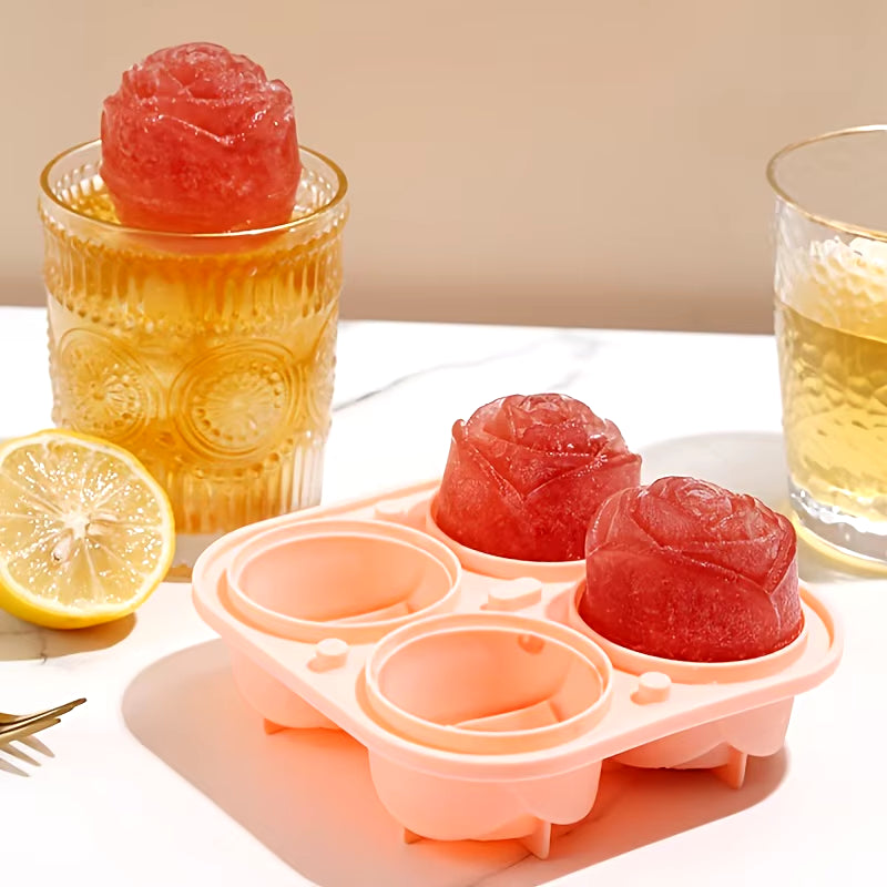 Elegant Rose Shaped Ice Cube Mold Reusable Silicone Icetray Flower Ice Ball Mold Food Grade for Effortless Dessert Summer Drinks