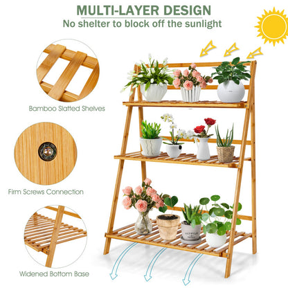 3-Tier Bamboo Plant Stand Foldable Display Shelf for Balcony