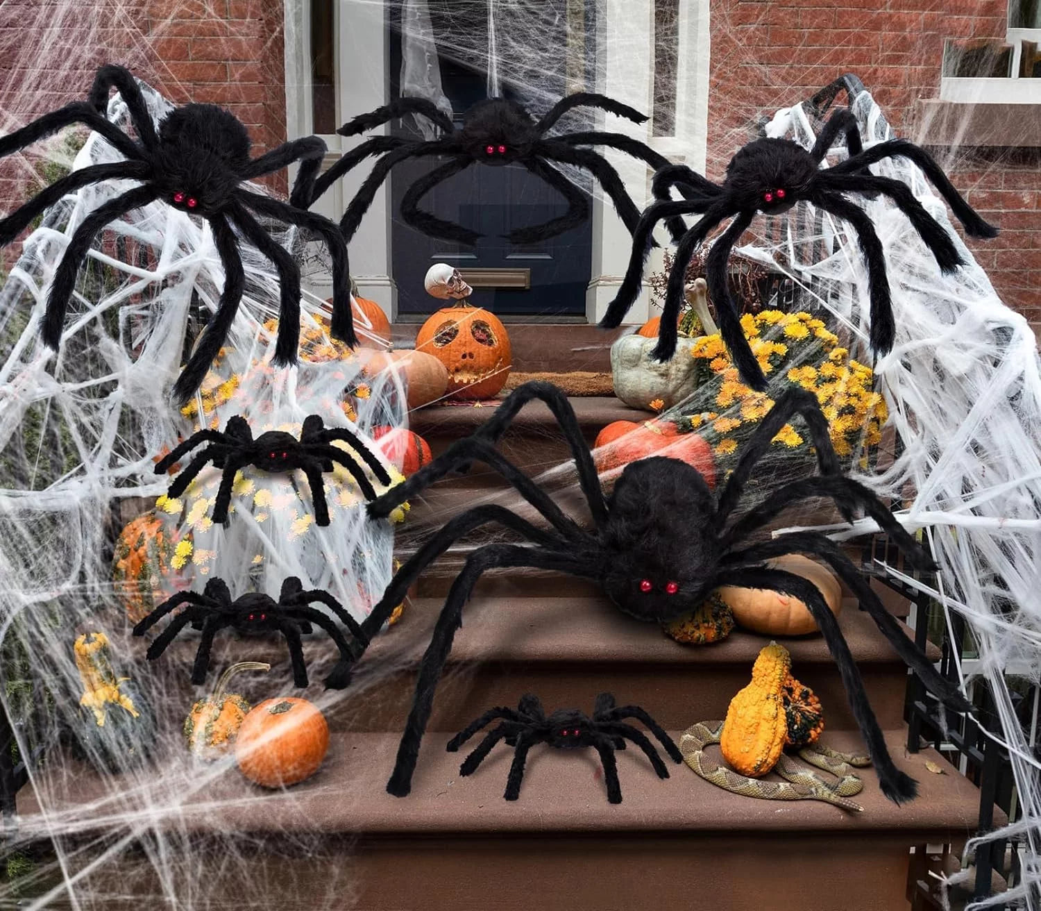 7 Pcs Halloween Spider Decorations, Scary Spider Props Halloween Outdoor Decoration (36", 24", 20", 20", 12", 12", 12")