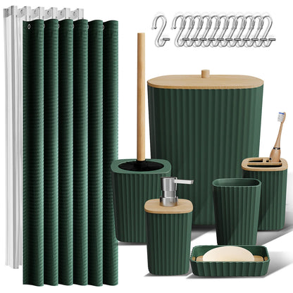 20 Piece Bamboo Bathroom Sets, Hunter Green Bathroom Accessories Sets for Minimalistic Bathroom Décor